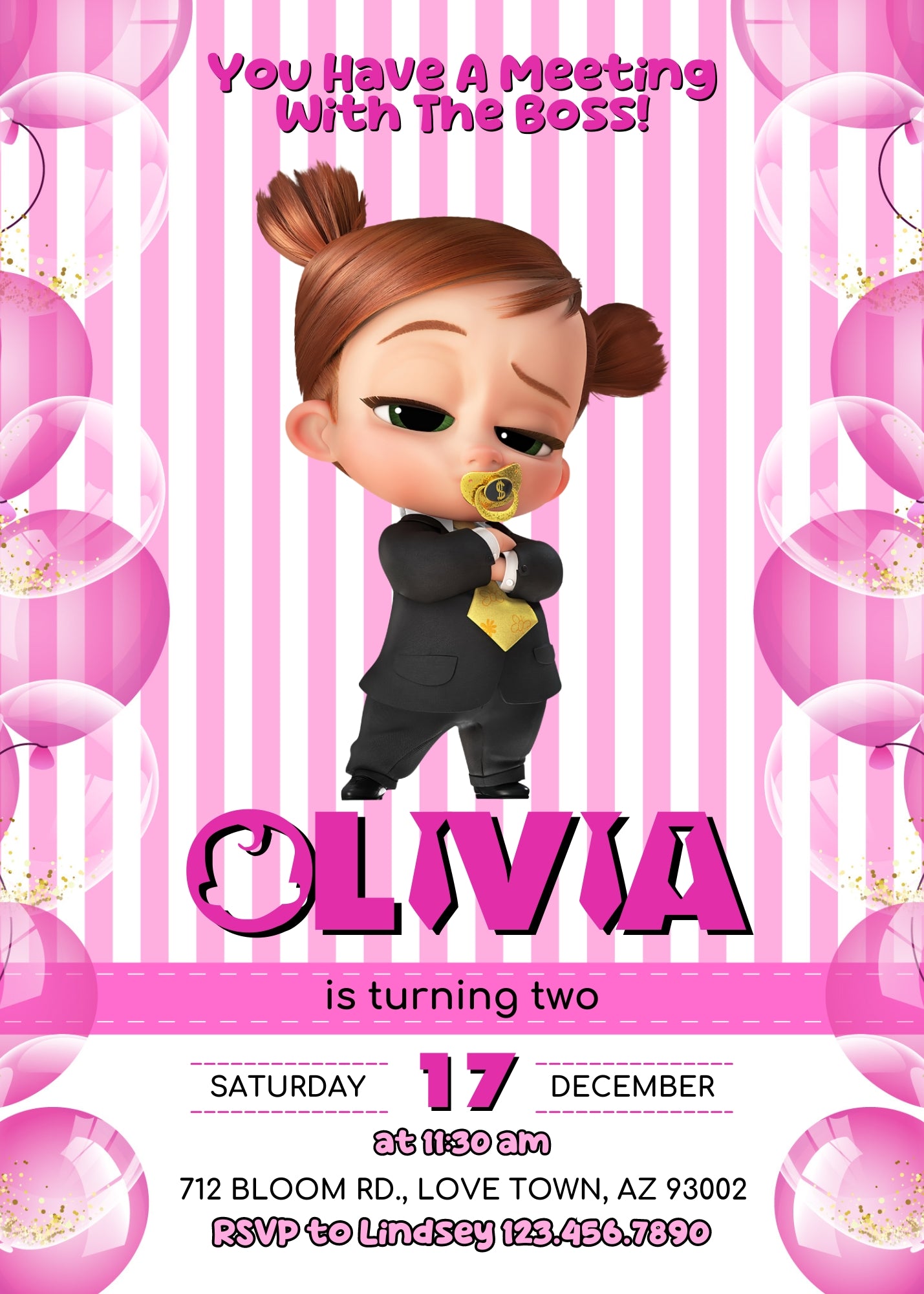 Baby Boss customizable invitation template | Share or Print | girl | MR672