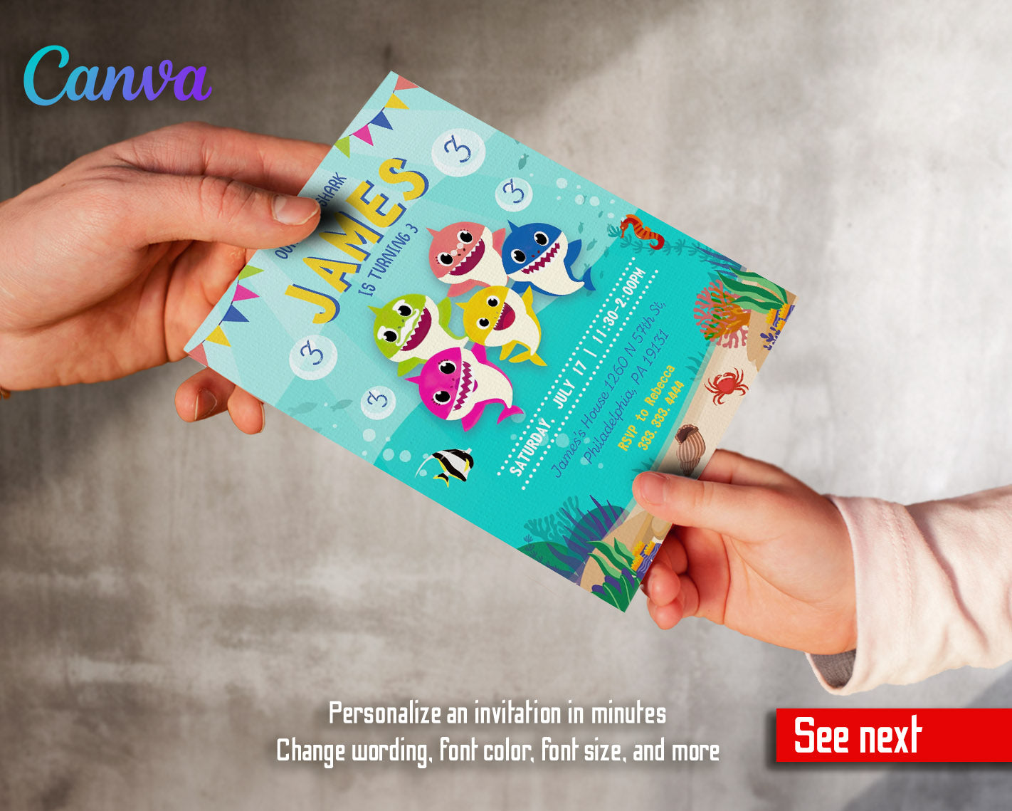 Baby Shark customizable invitation template | Share or Print | | NR377