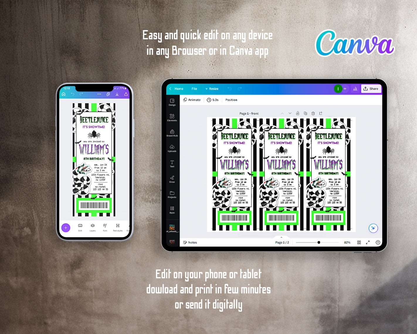 Beetlejuice Halloween customizable invitation template | Share or Print | | WZ479