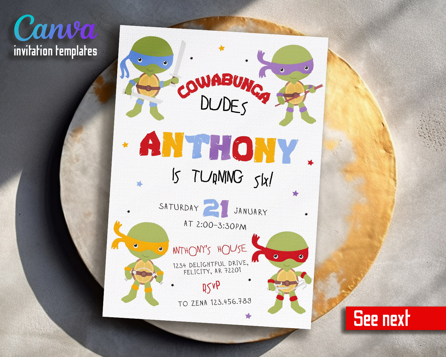 Teenage Mutant Ninja Turtles customizable invitation template | Share or Print | boy | IY044