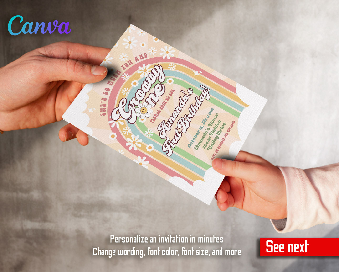 Groovy One First Birthday customizable invitation template | Share or Print | | NL959
