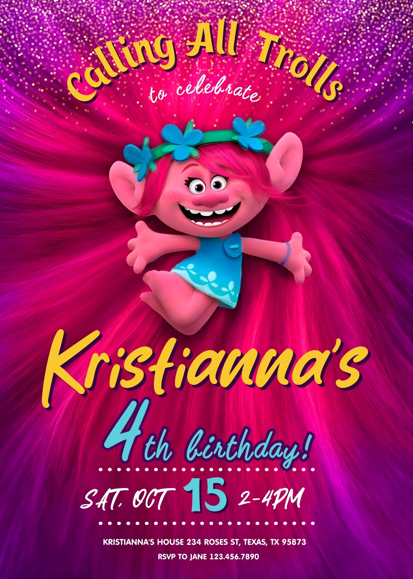 Trolls Poppy customizable invitation template | Share or Print | | WD205