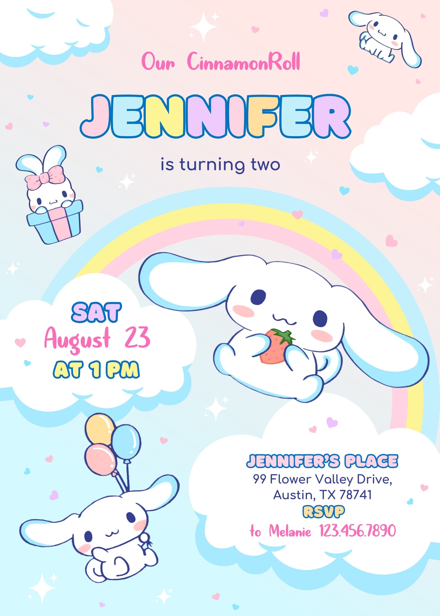 Cinnamoroll Hello Kitty Sanrio customizable invitation template | Share or Print | girl | FY652