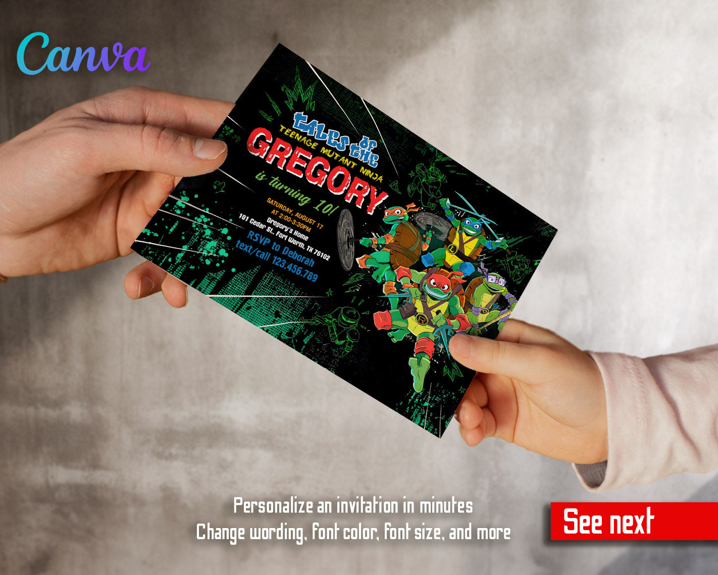 Teenage Mutant Ninja Turtles customizable invitation template | Share or Print | boy | HH801