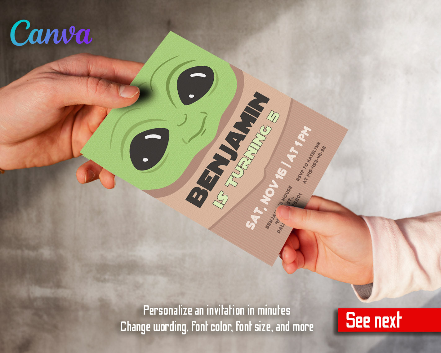 Baby Yoda Grogu Star Wars Mandalorian customizable invitation template | Share or Print | boy | LR311