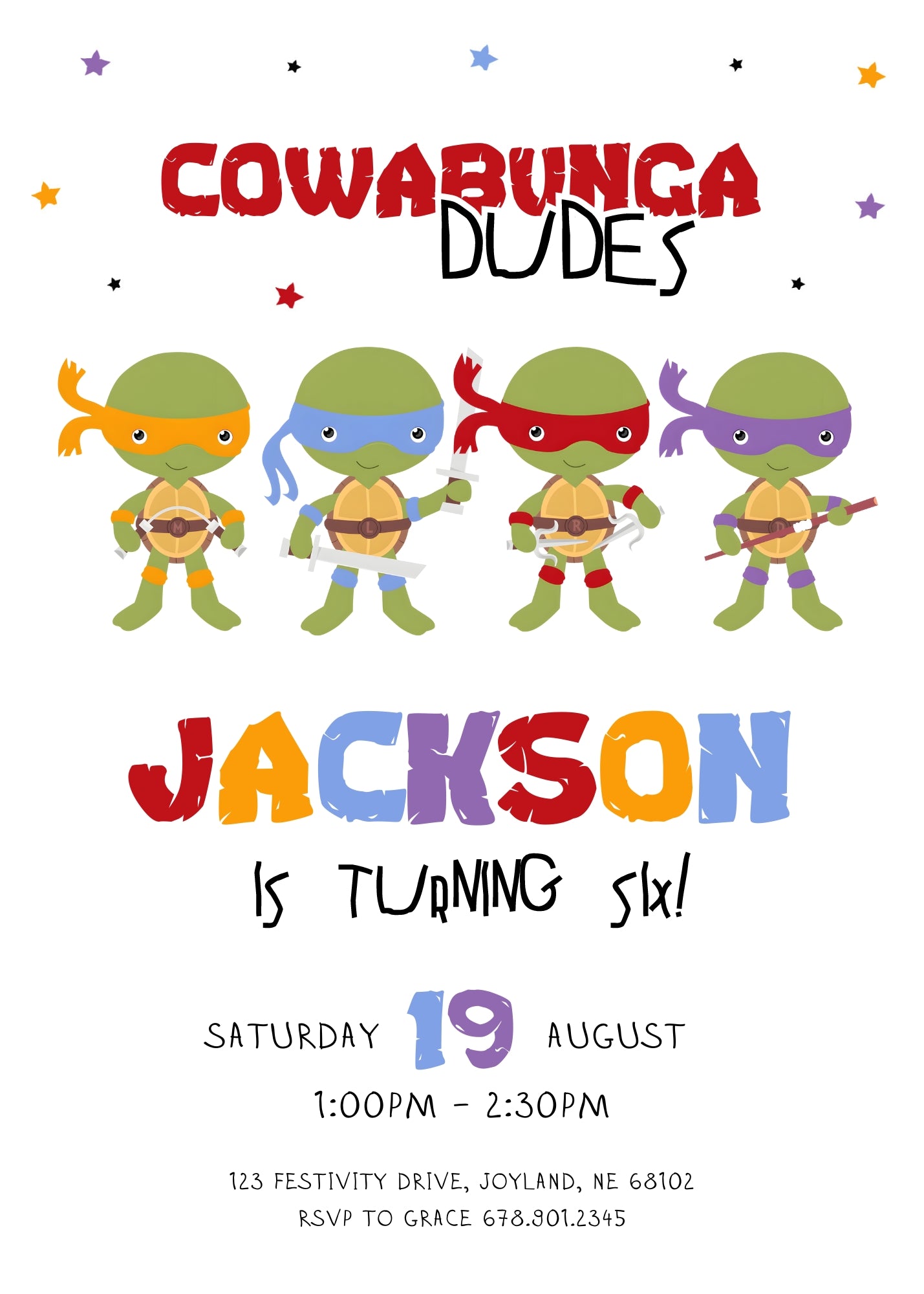 Teenage Mutant Ninja Turtles customizable invitation template | Share or Print | boy | XY624