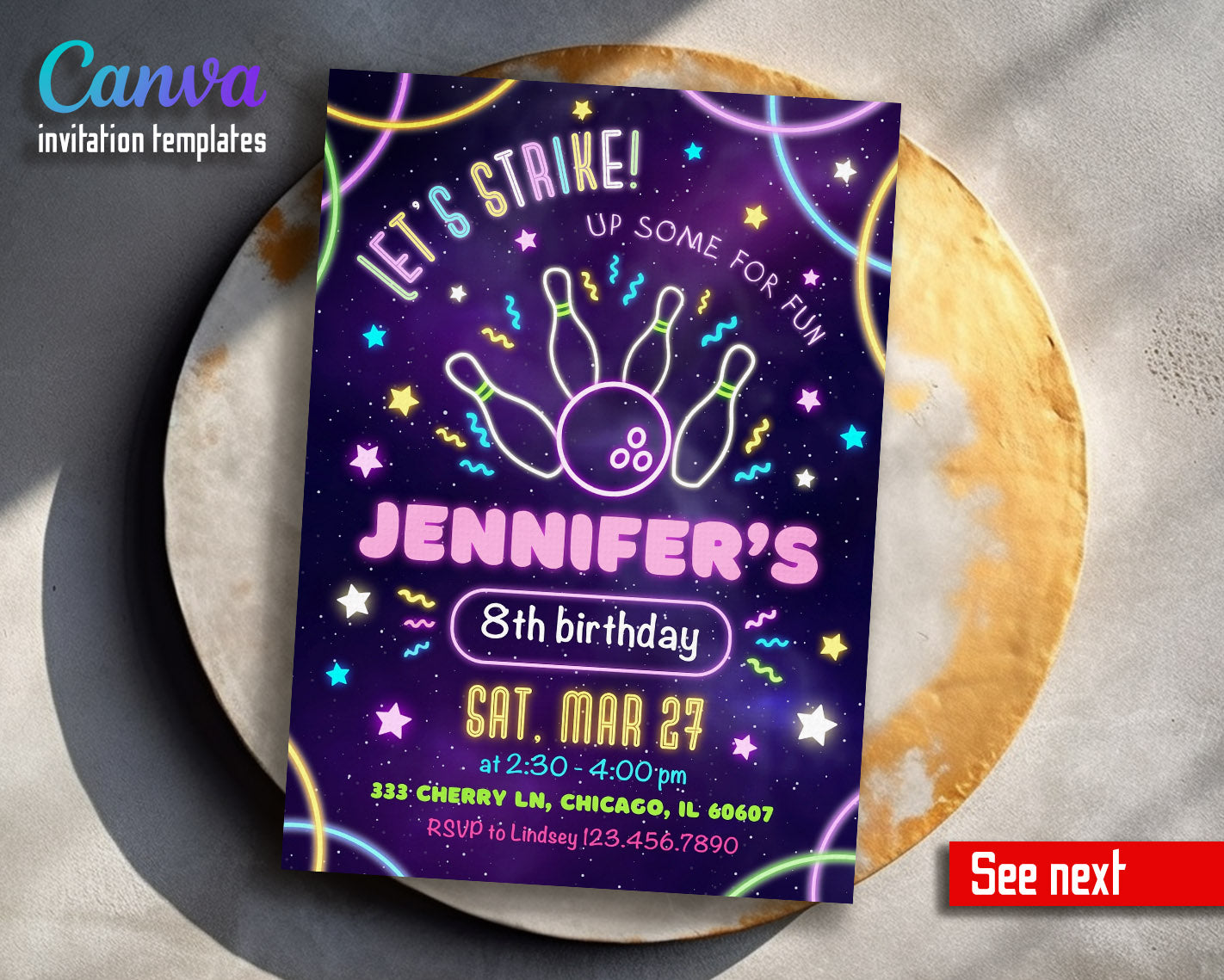 Bowling Strike Up customizable invitation template | Share or Print | | AC072