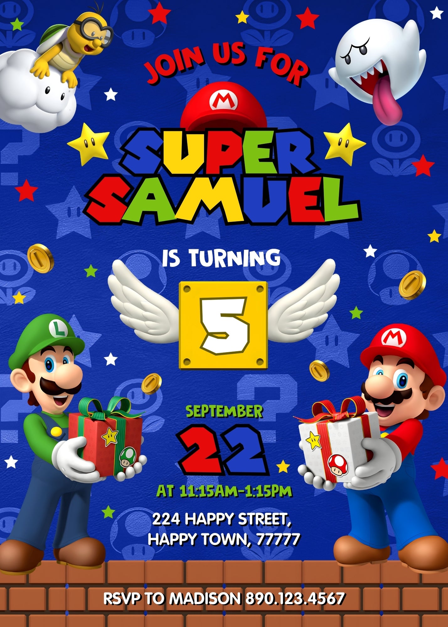 Super Mario Bros customizable invitation template | Share or Print | | ZC643