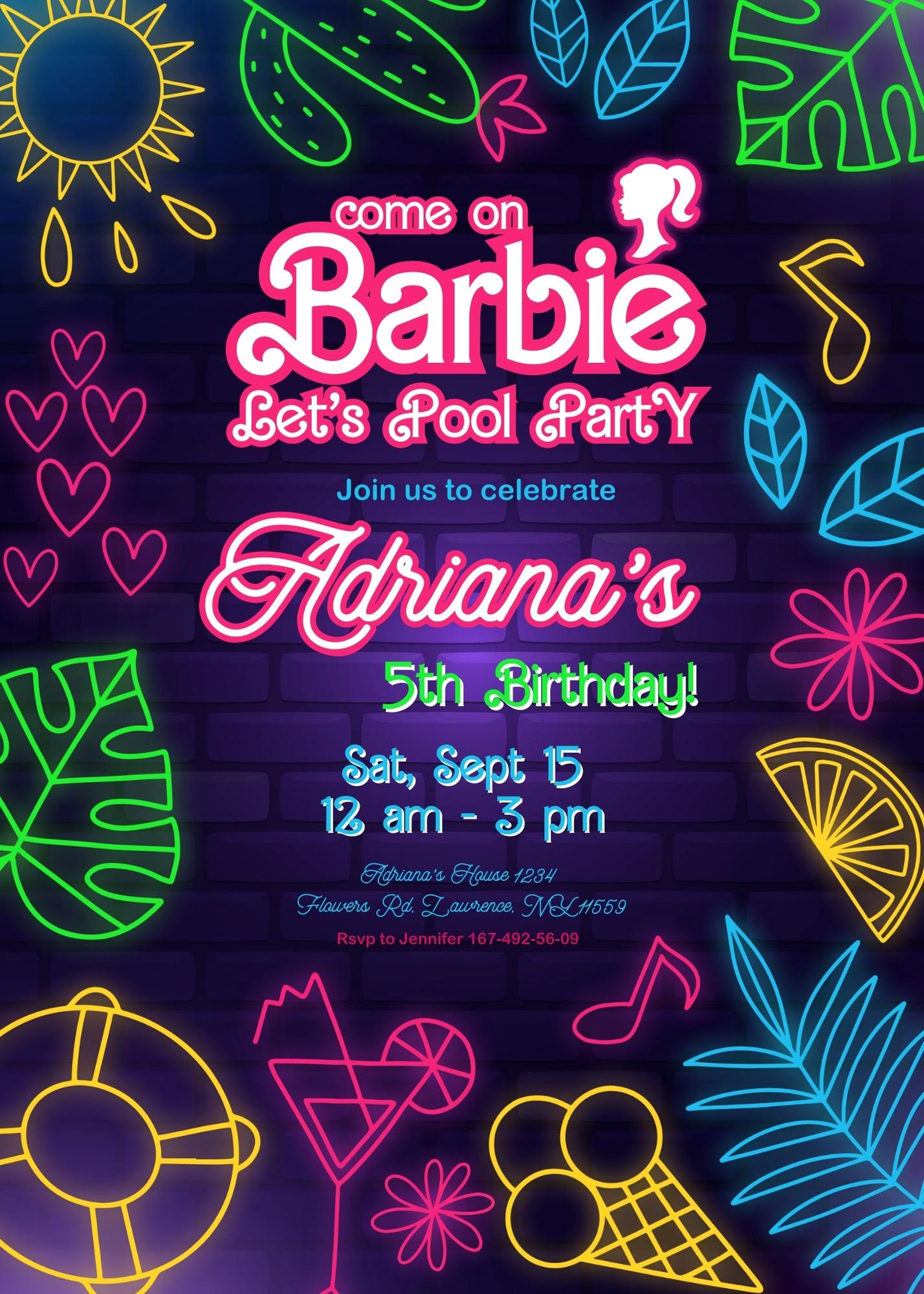 Barbie Pink customizable invitation template | Share or Print | girl | BL955