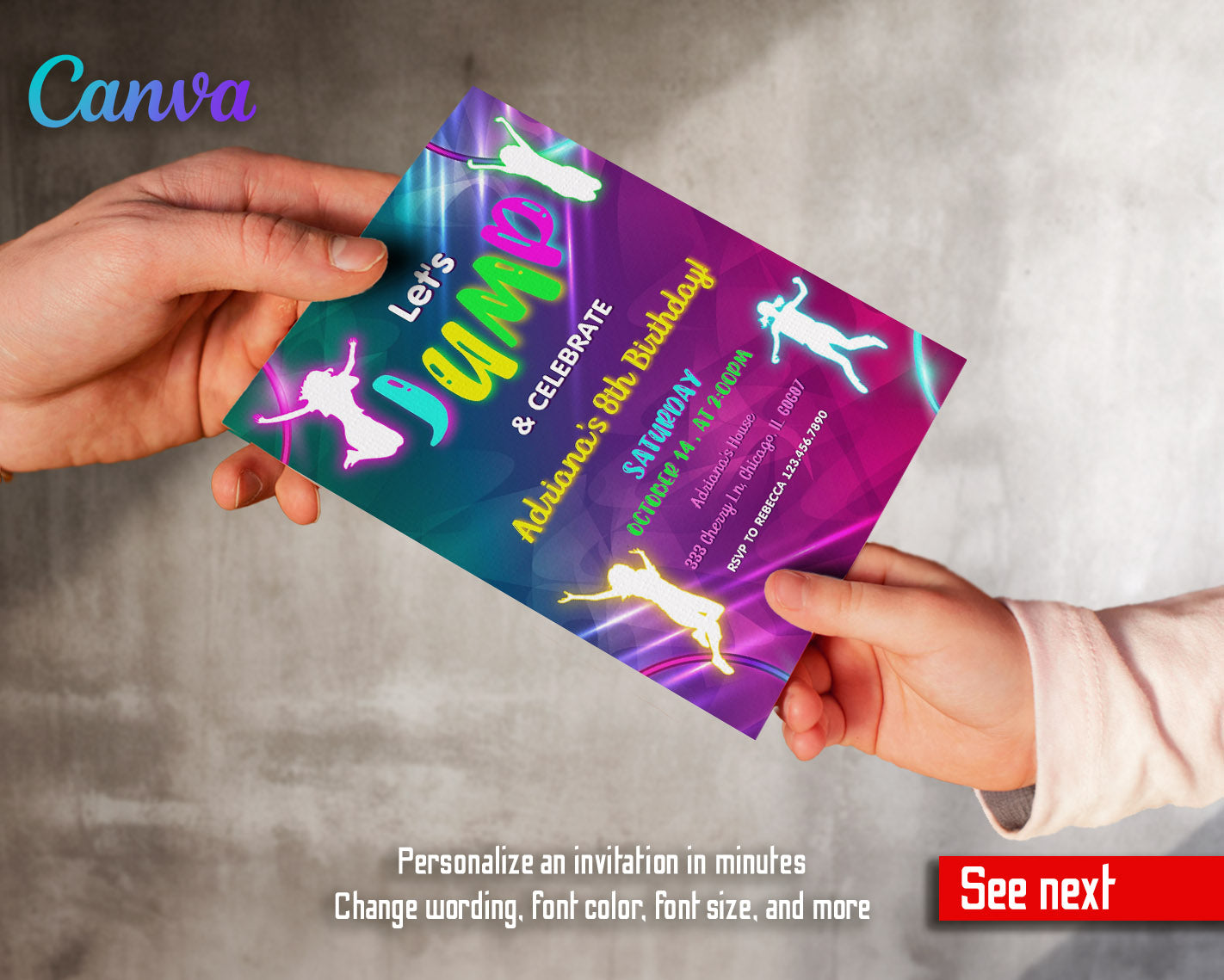 Trampoline Jump Party customizable invitation template | Share or Print | | ST548