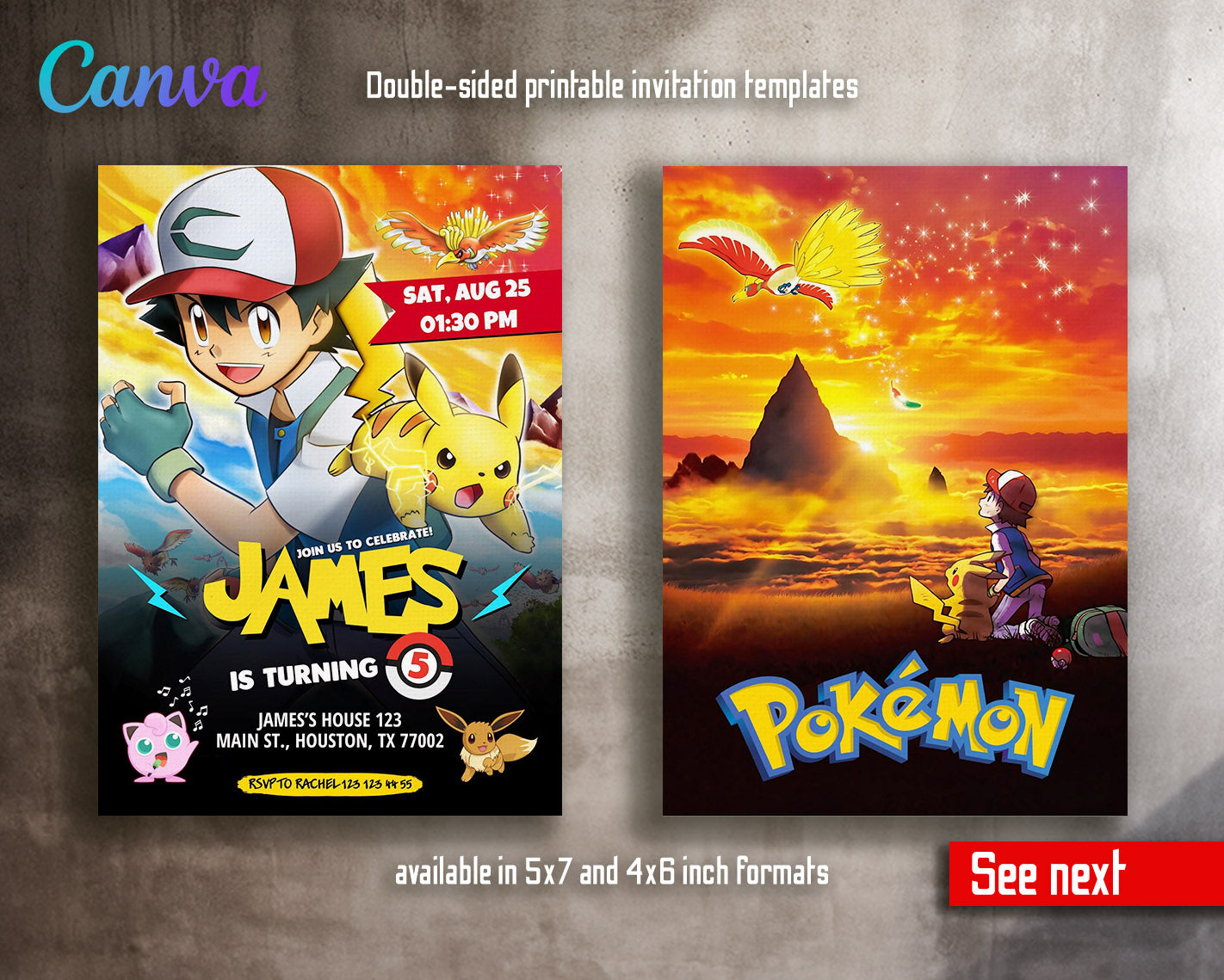 Pokemon Pikachu customizable invitation template | Share or Print | | XN614