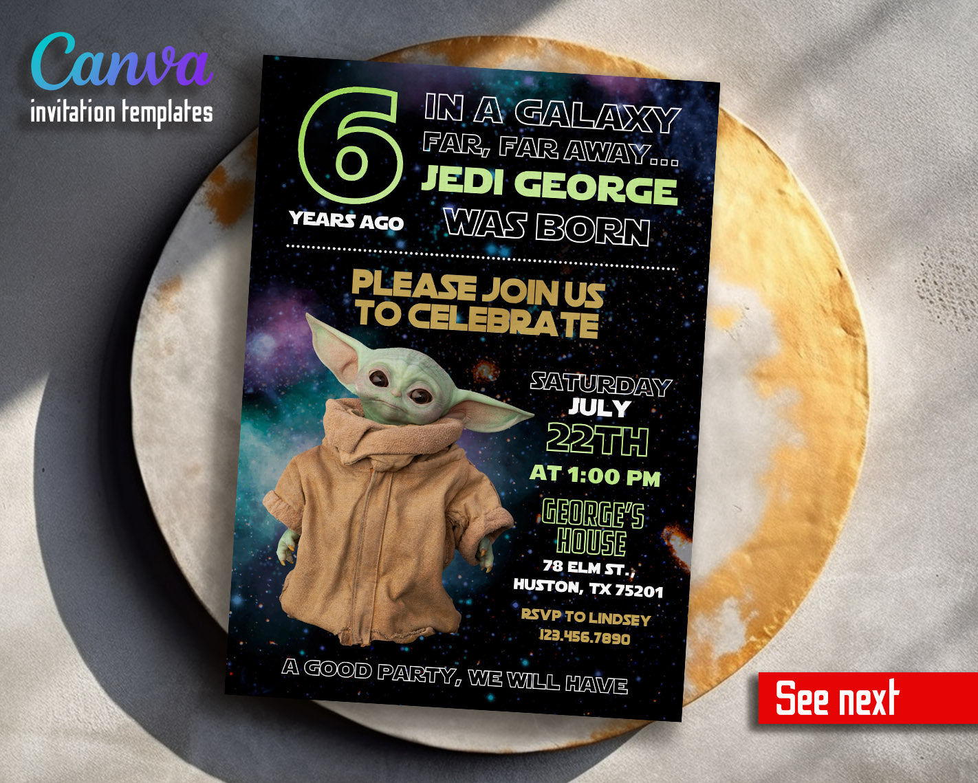 Baby Yoda Grogu Star Wars Mandalorian customizable invitation template | Share or Print | boy | FK709