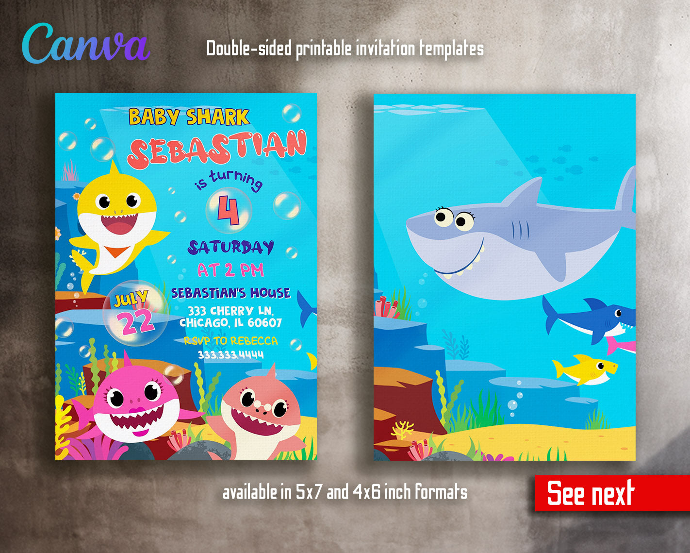 Baby Shark customizable invitation template | Share or Print | | SI761