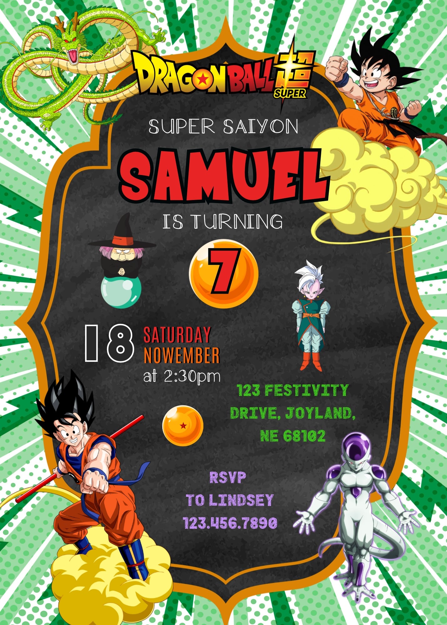 Dragon Ball Z Anime customizable invitation template | Share or Print | boy | SB476