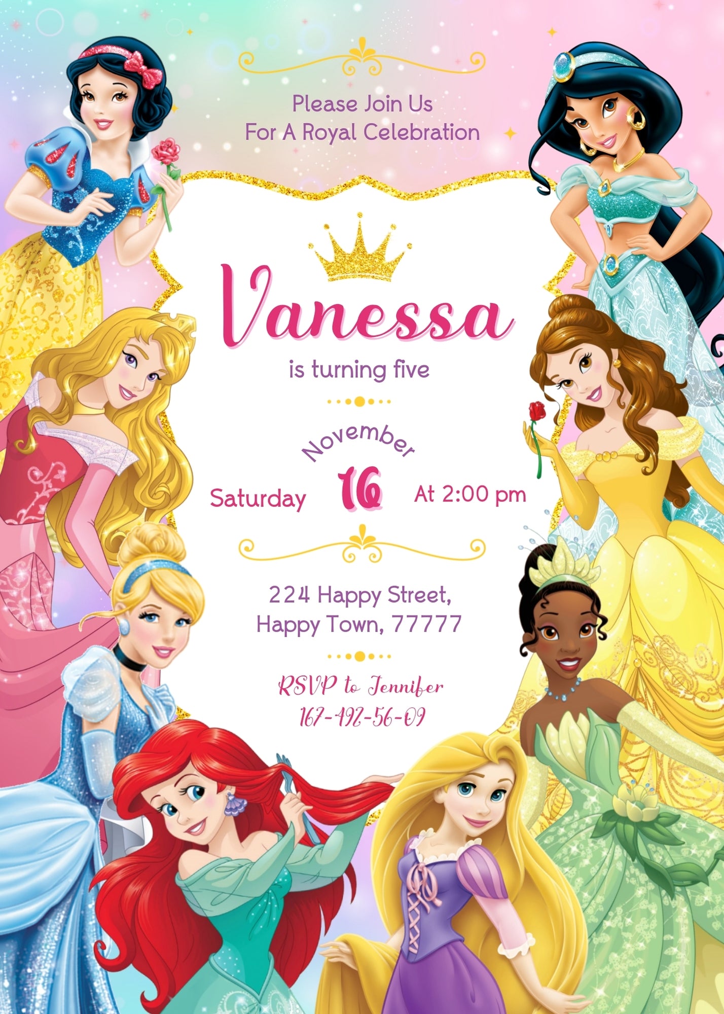 Disney Princess customizable invitation template | Share or Print | girl | PF480