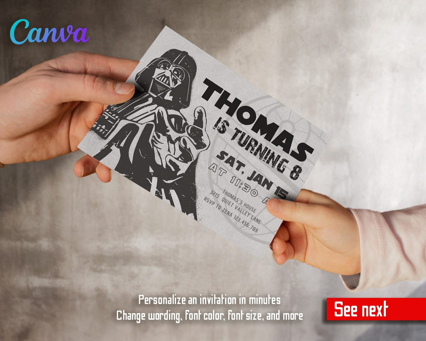 Star Wars Darth Vader customizable invitation template | Share or Print | boy | FW606