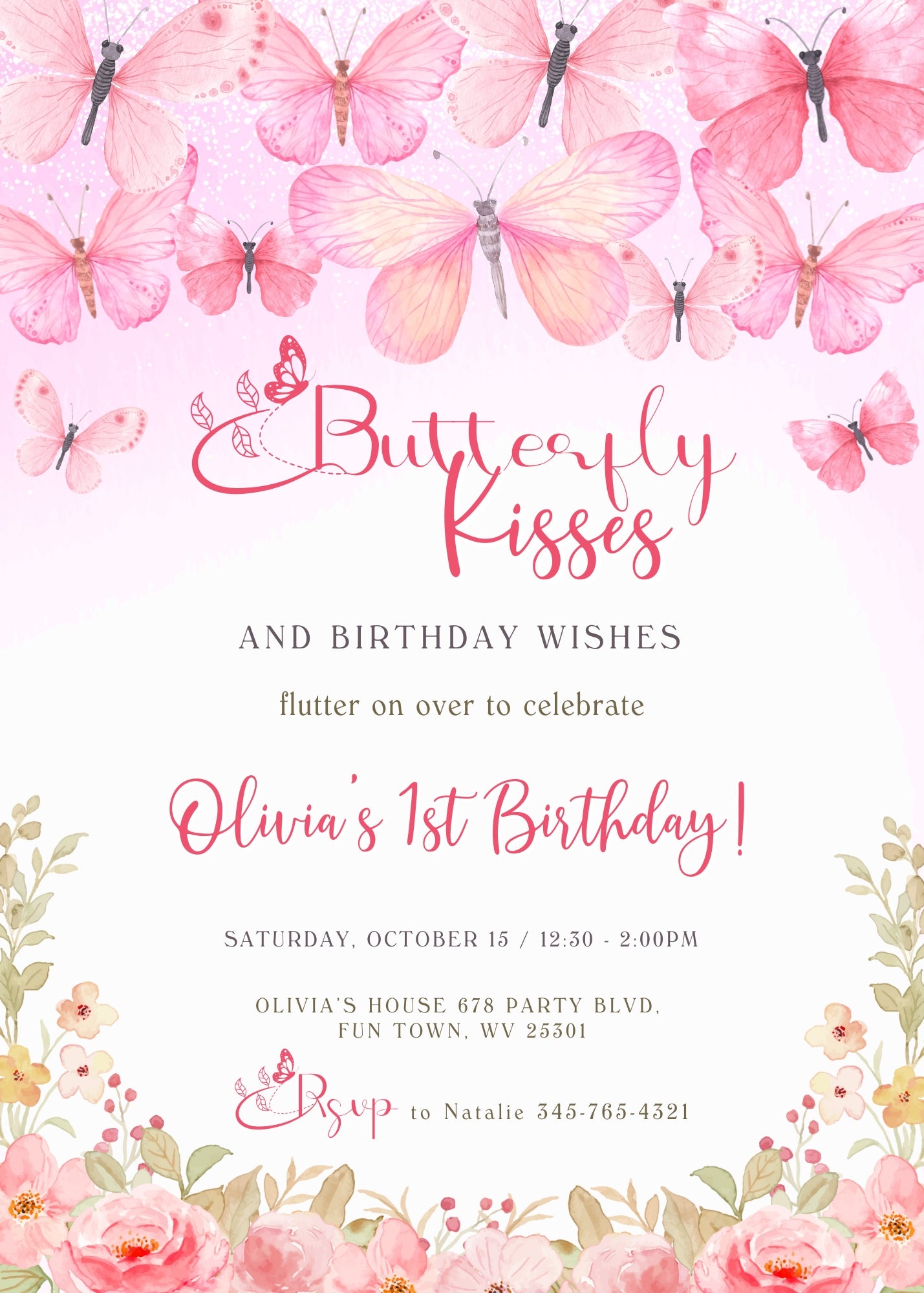 Butterfly Birthday customizable invitation template | Share or Print | girl | CE116