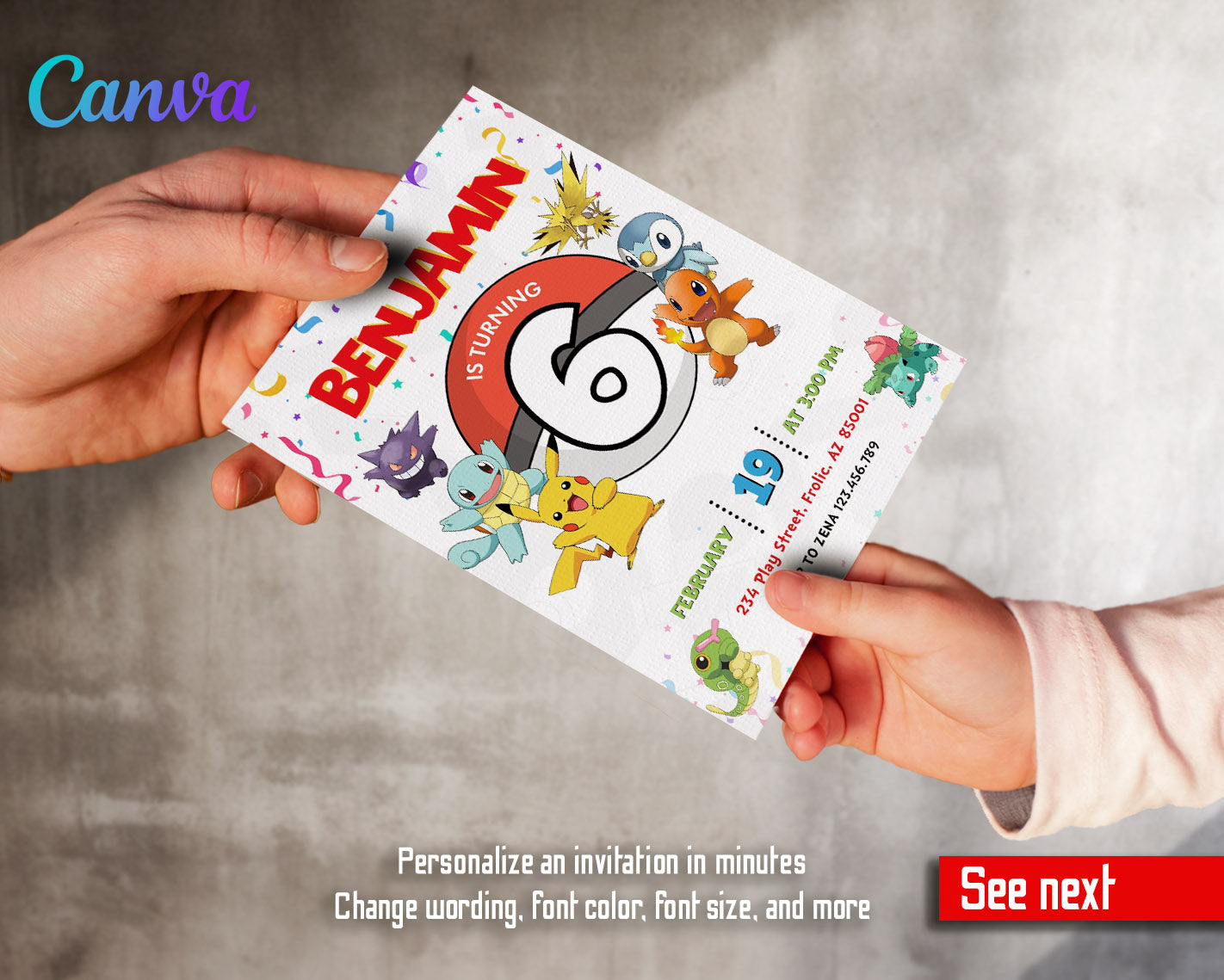 Pokemon Pikachu customizable invitation template | Share or Print | | PM412