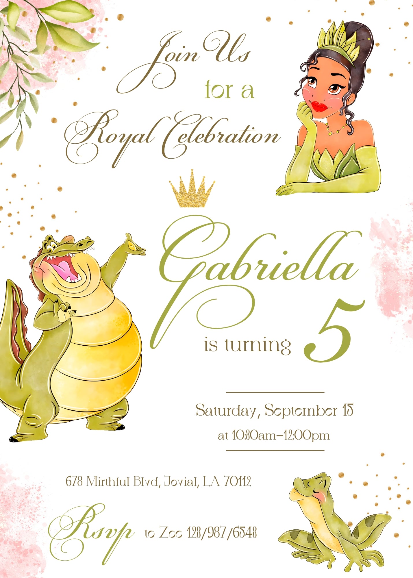 Tiana Frog Princess customizable invitation template | Share or Print | girl | JO239