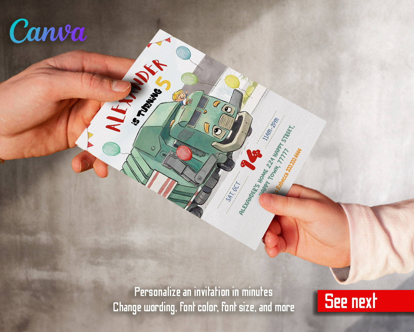 Trash Green Truck customizable invitation template | Share or Print | | VL012