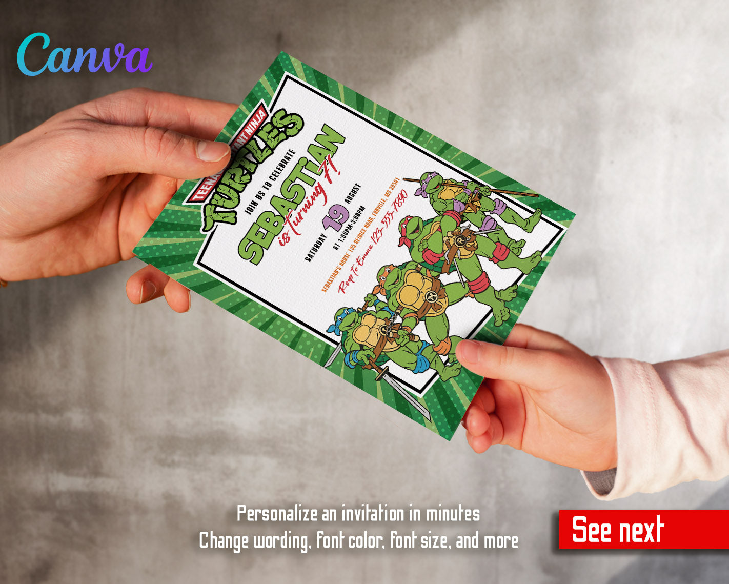 Teenage Mutant Ninja Turtles customizable invitation template | Share or Print | boy | BS988