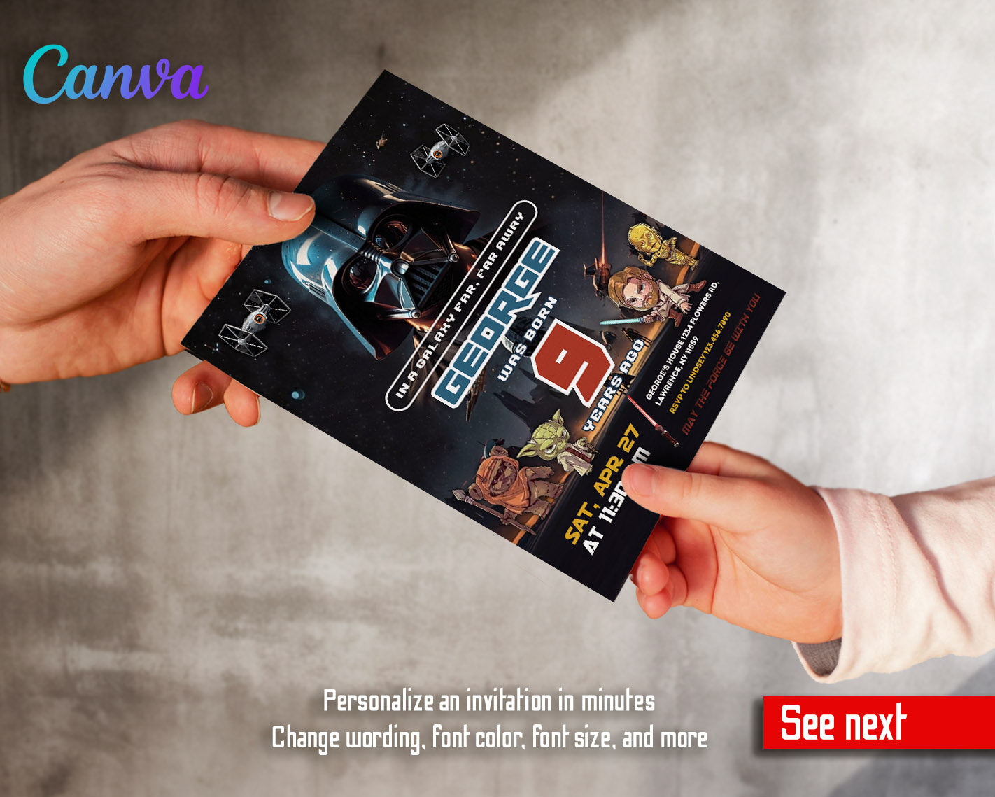 Star Wars Darth Vader customizable invitation template | Share or Print | boy | OP795