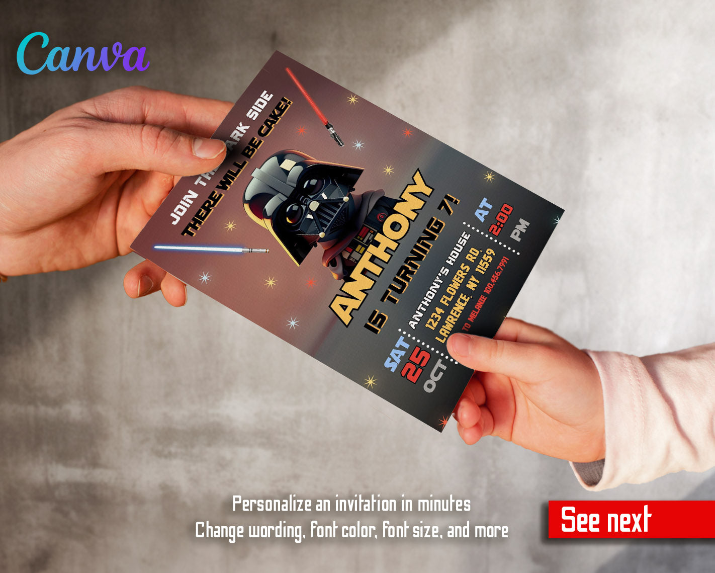 Star Wars Darth Vader customizable invitation template | Share or Print | boy | TY816