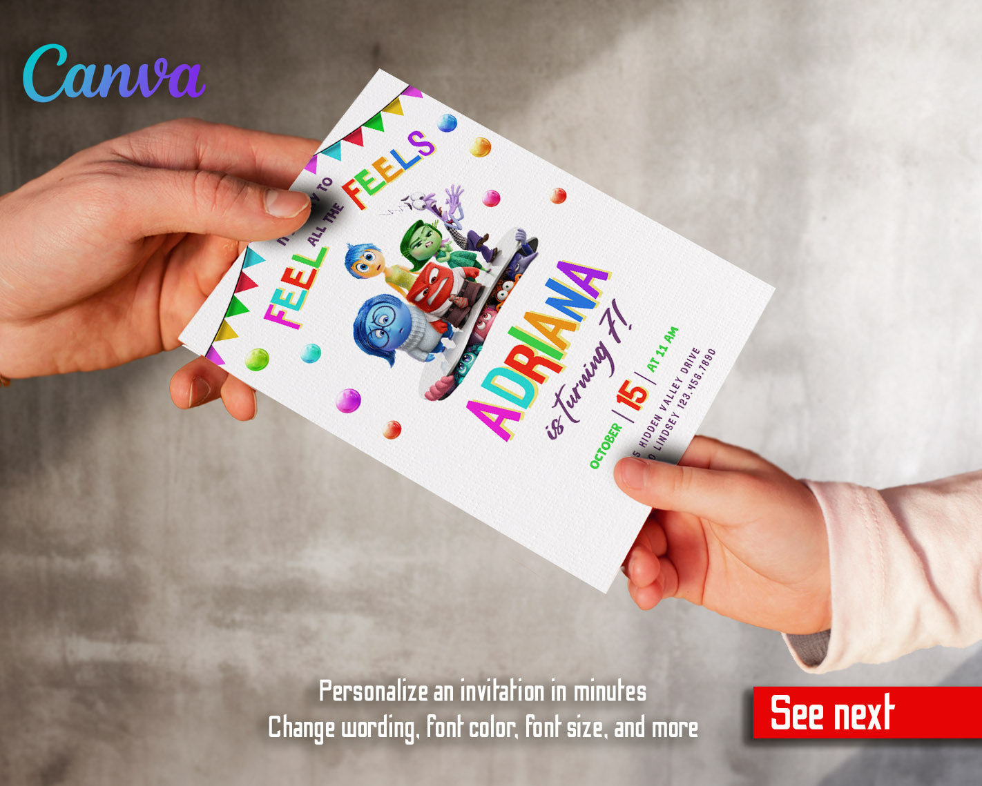 Inside Out 2 customizable invitation template | Share or Print | | LM225