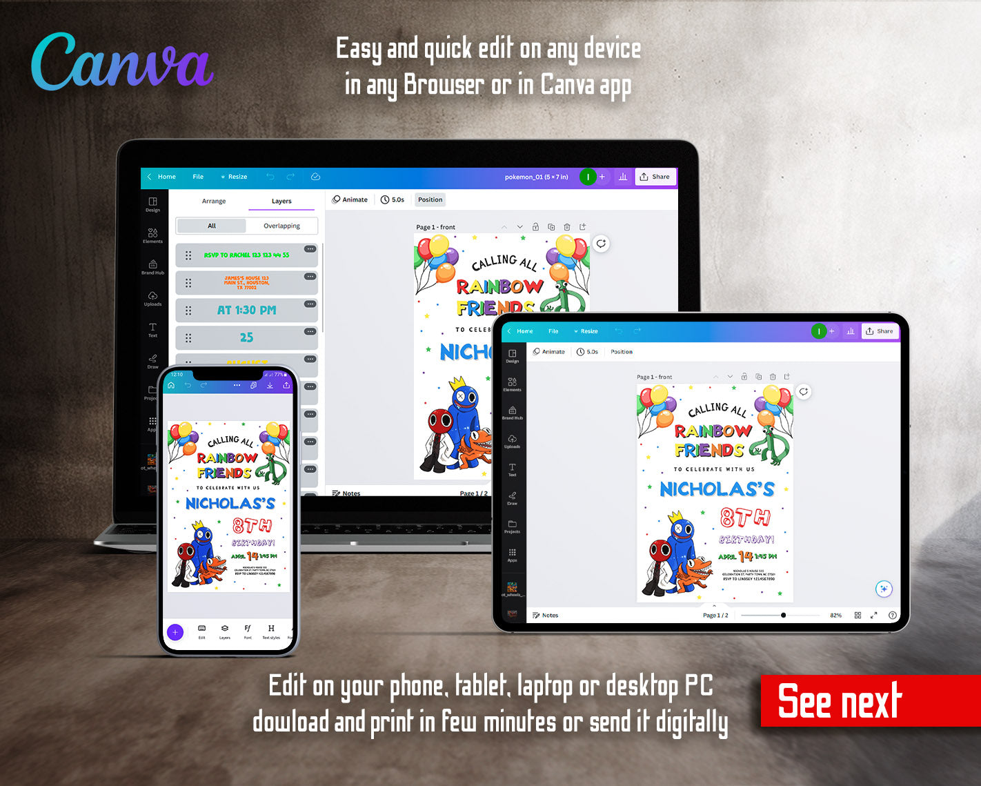 Rainbow Friends customizable invitation template | Share or Print | | BL032