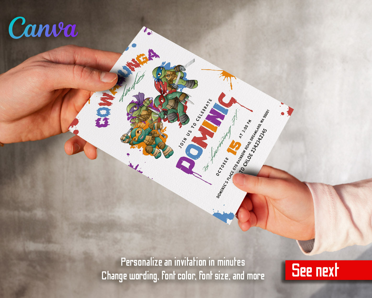 Teenage Mutant Ninja Turtles customizable invitation template | Share or Print | boy | YY001