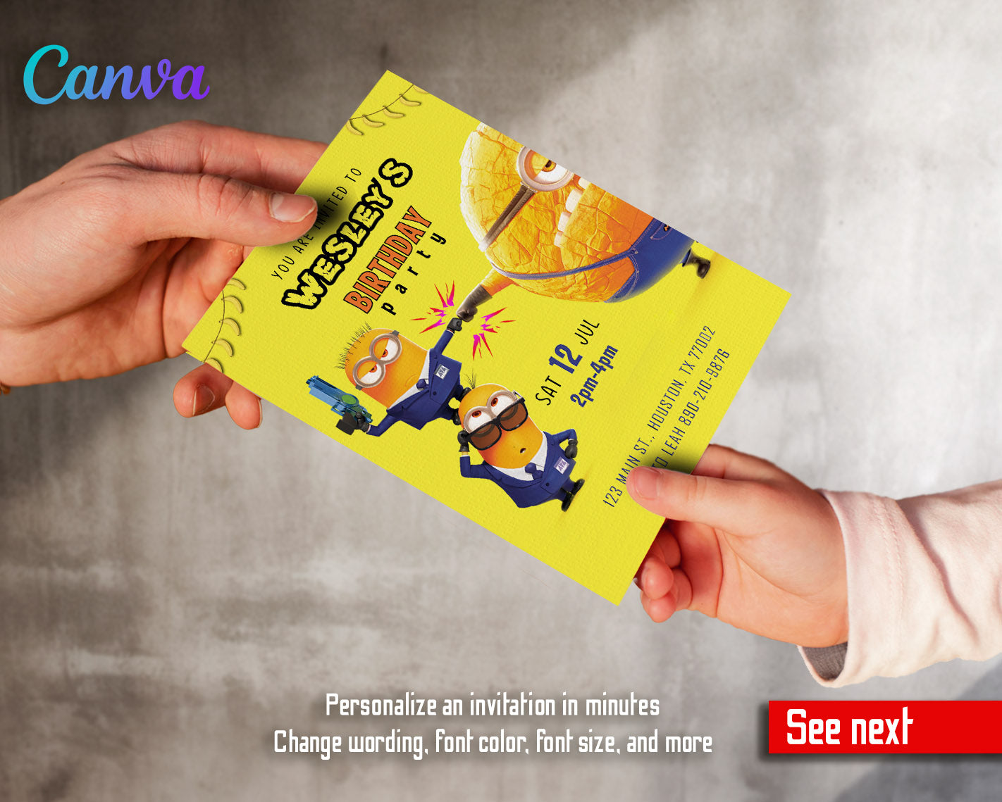 Despicable Me Minions customizable invitation template | Share or Print | | EO254