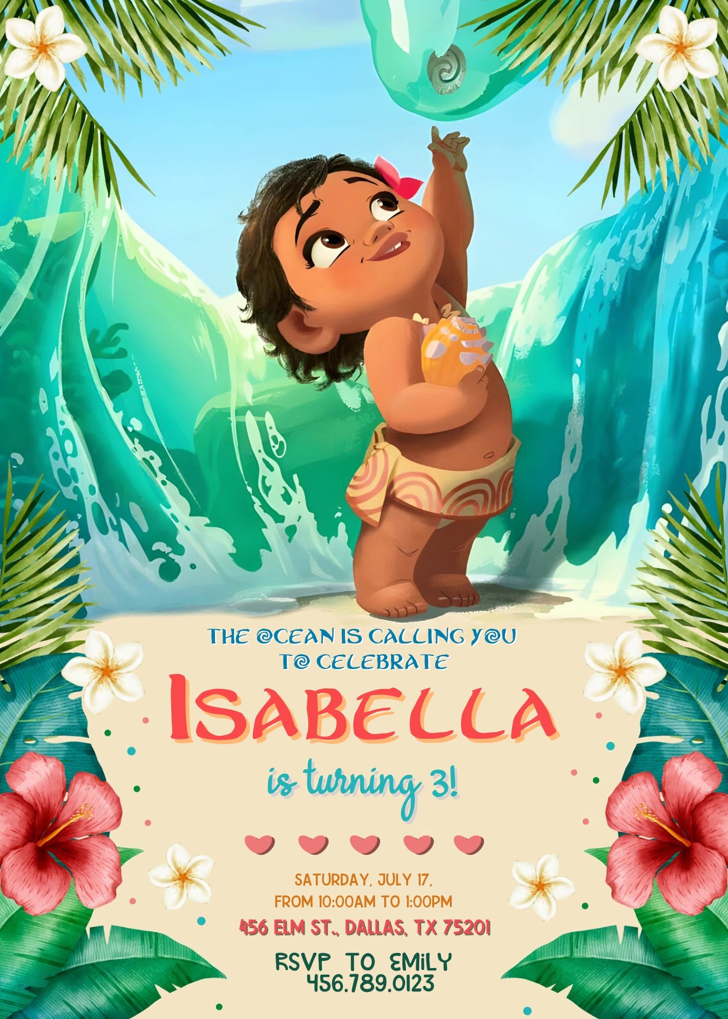 Moana Princess customizable invitation template | Share or Print | girl | OE250