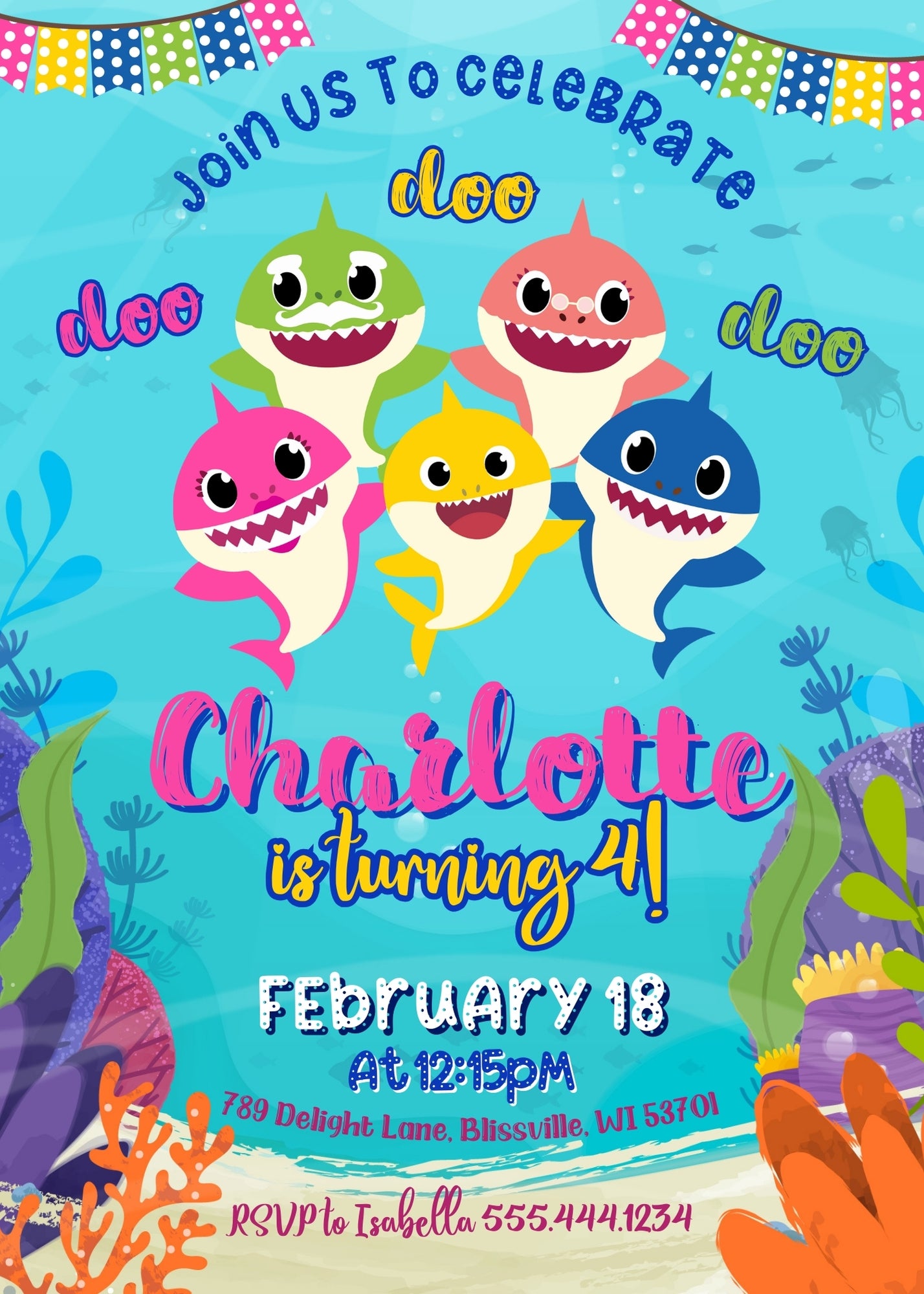 Baby Shark customizable invitation template | Share or Print | | MD129