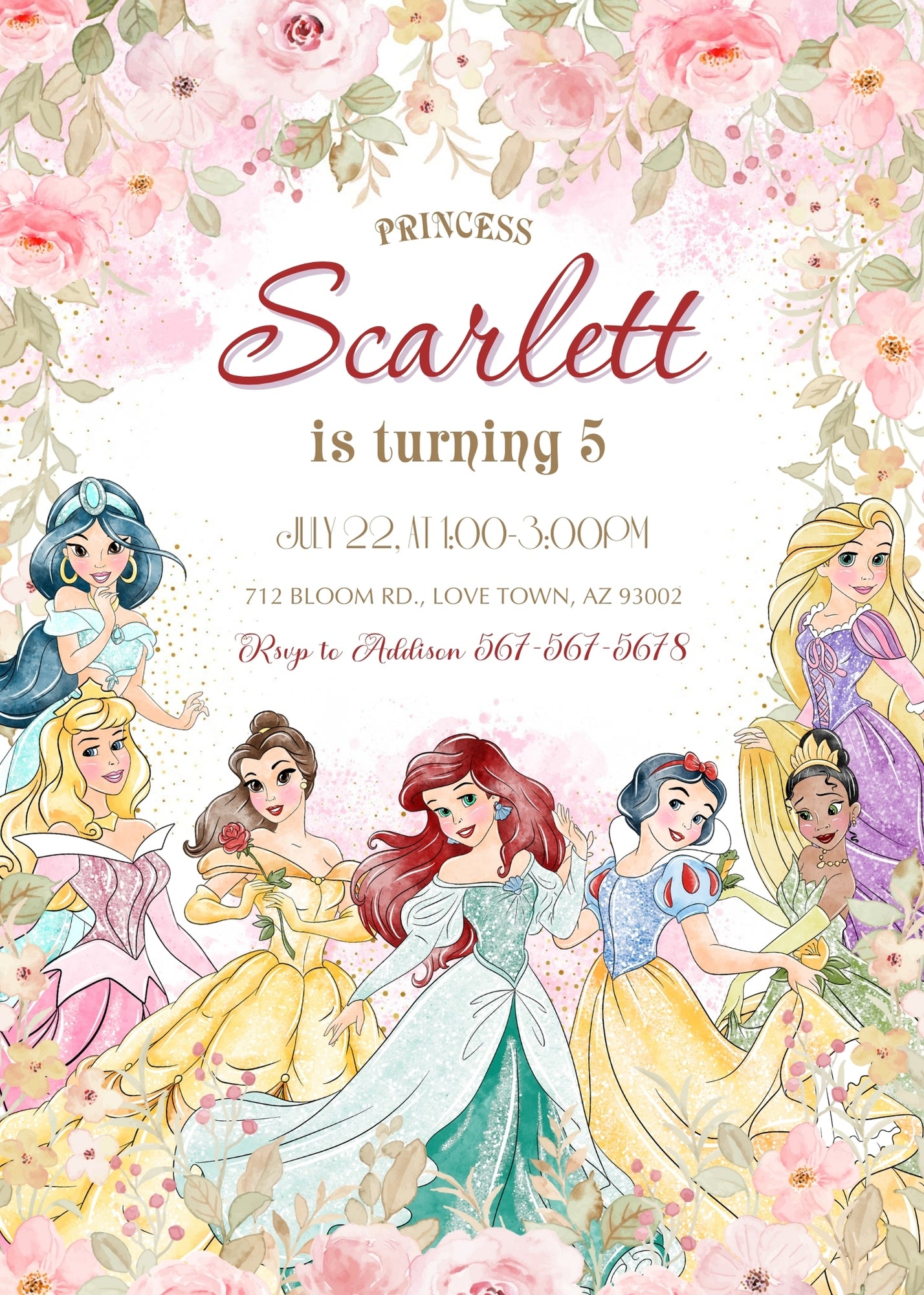 Disney Princess customizable invitation template | Share or Print | girl | OC798