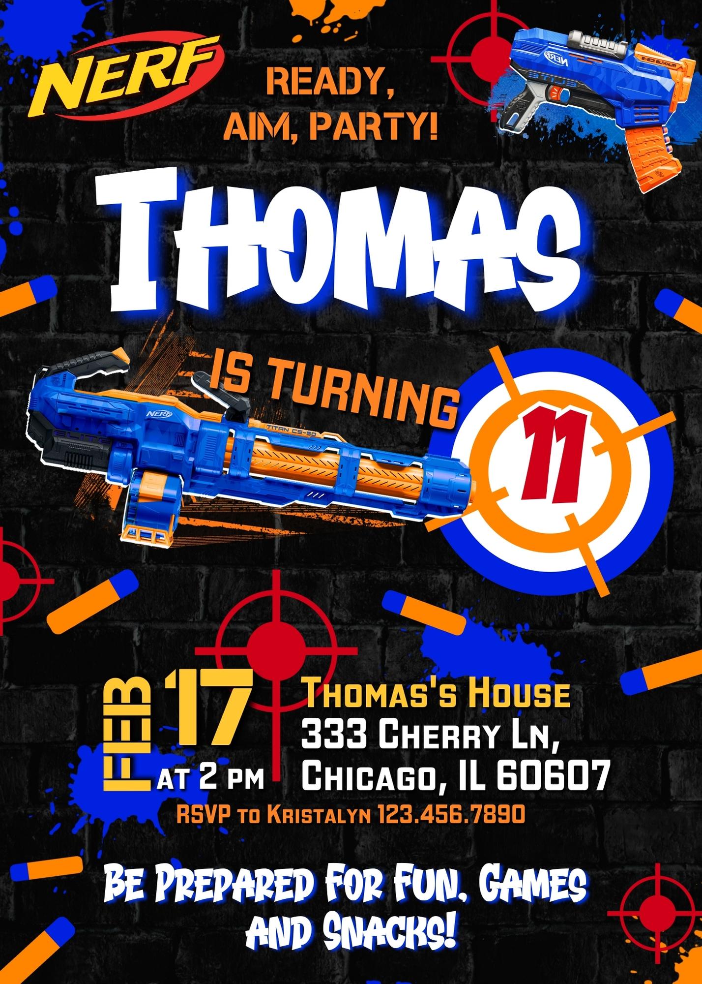 NERF Dart Wars customizable invitation template | Share or Print | boy | UY176
