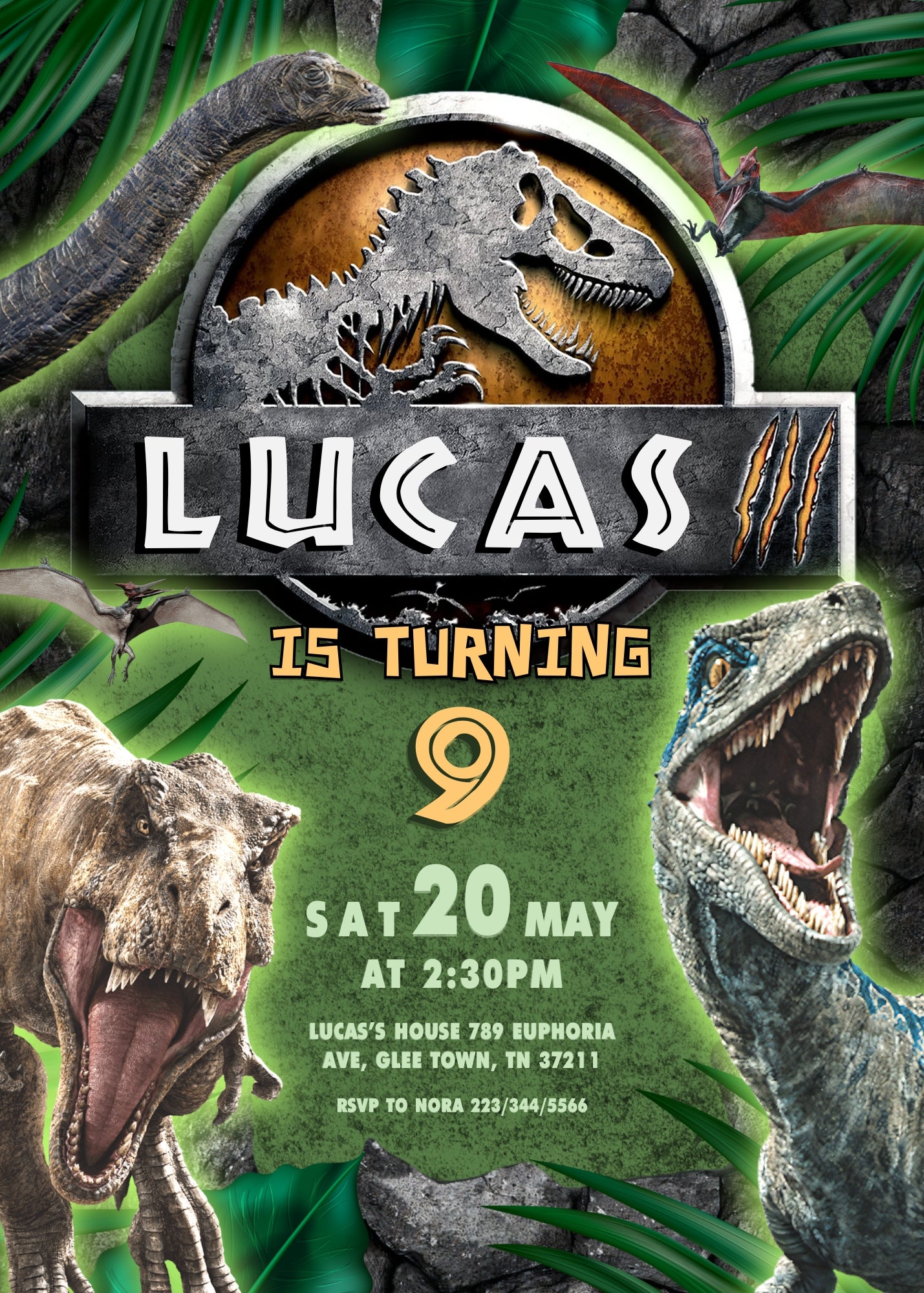 Jurassic Park Dinosaur customizable invitation template | Share or Print | | BT014