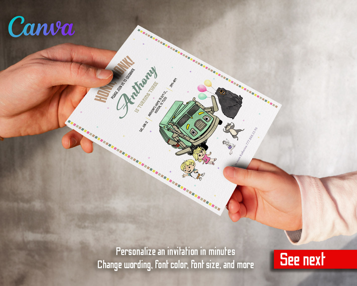 Trash Green Truck customizable invitation template | Share or Print | | SW136