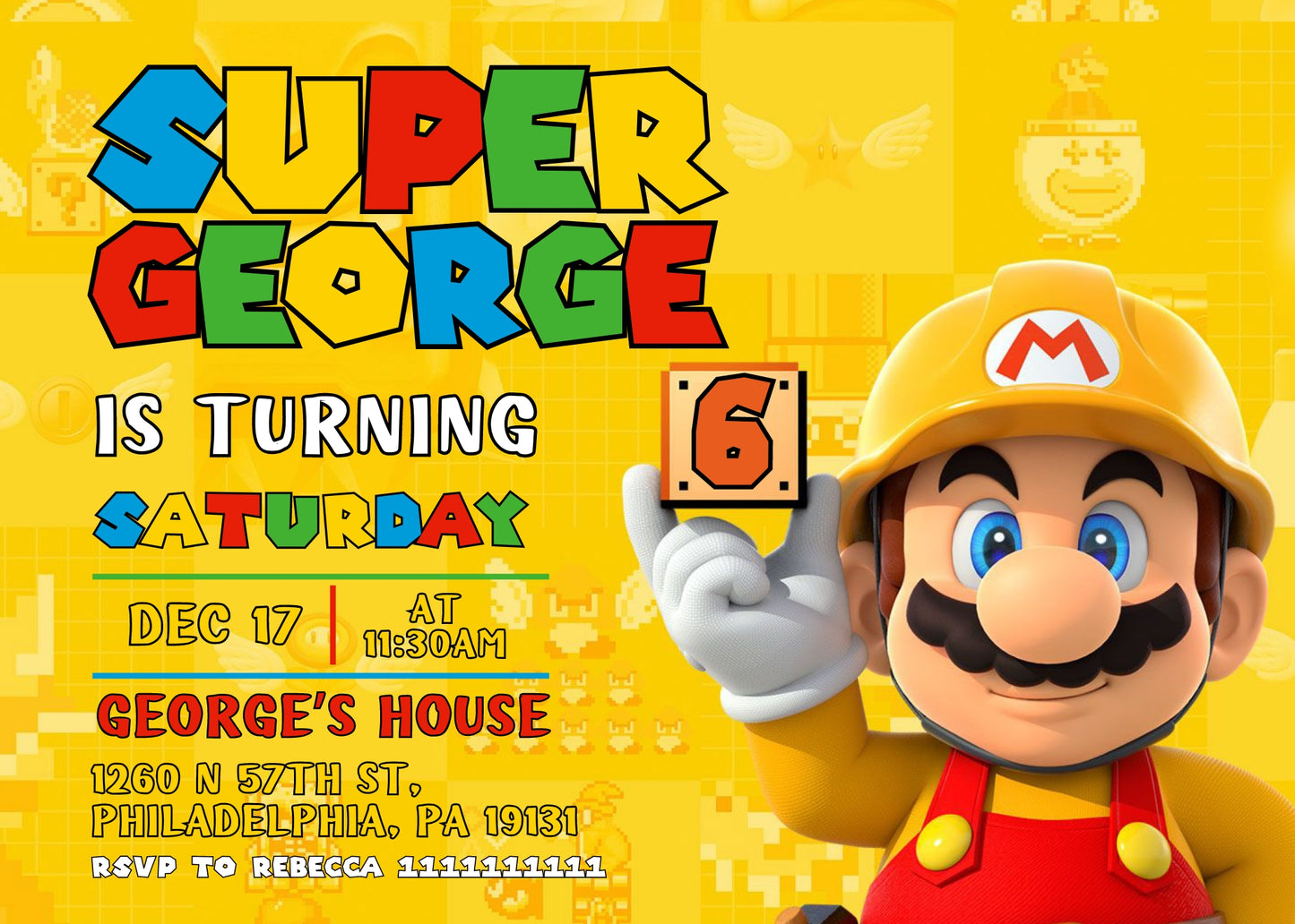 Super Mario Bros customizable invitation template | Share or Print | | UD197