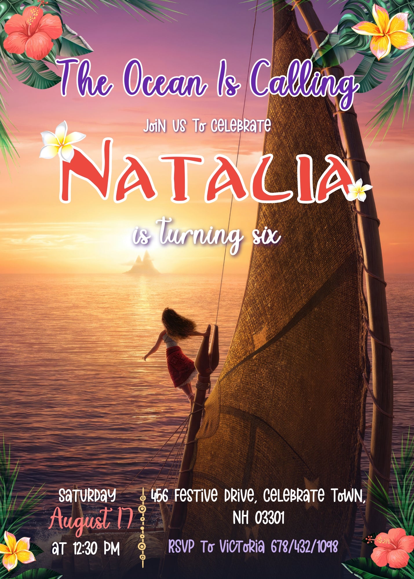 Moana Princess customizable invitation template | Share or Print | girl | HA027