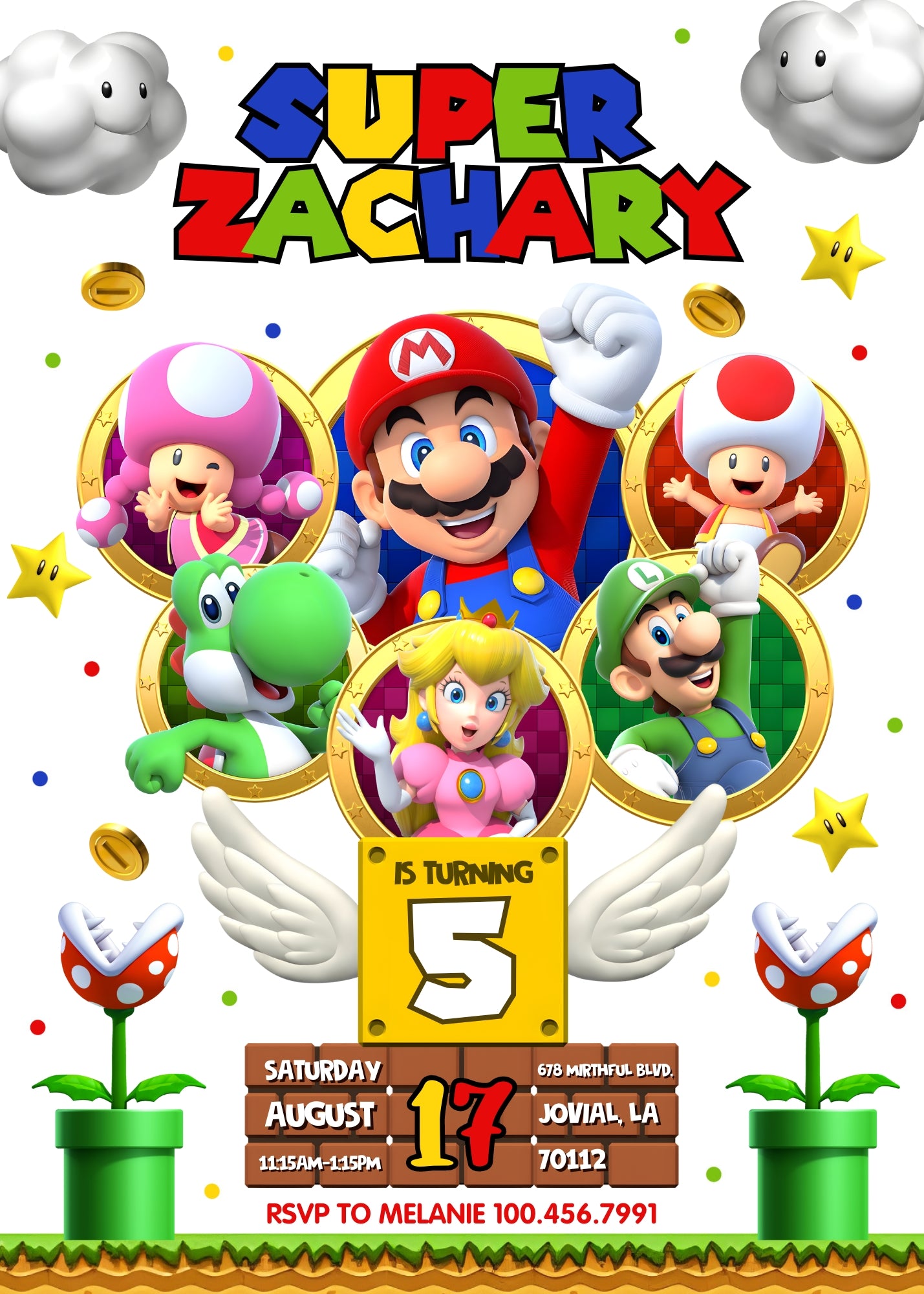 Super Mario Bros customizable invitation template | Share or Print | | HH370