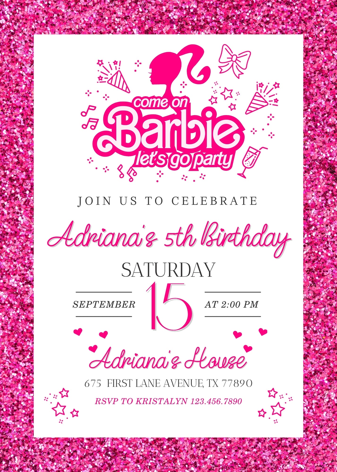 Barbie Pink customizable invitation template | Share or Print | girl | RA081