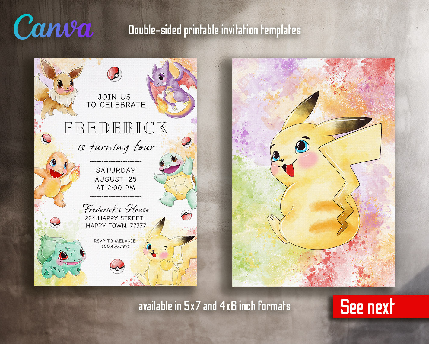 Pokemon Pikachu customizable invitation template | Share or Print | | MC423