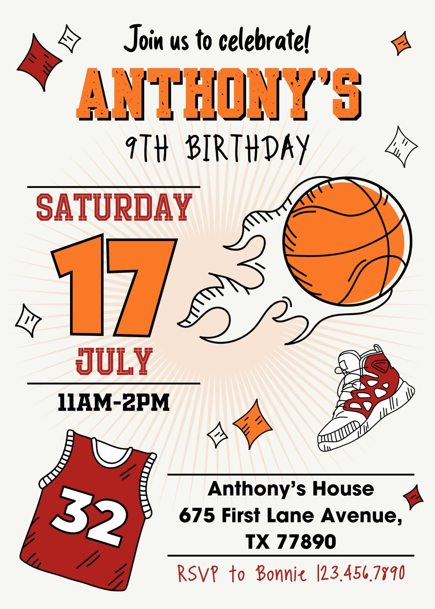 Basketball NBA Slam Dunk customizable invitation template | Share or Print | boy | QR925