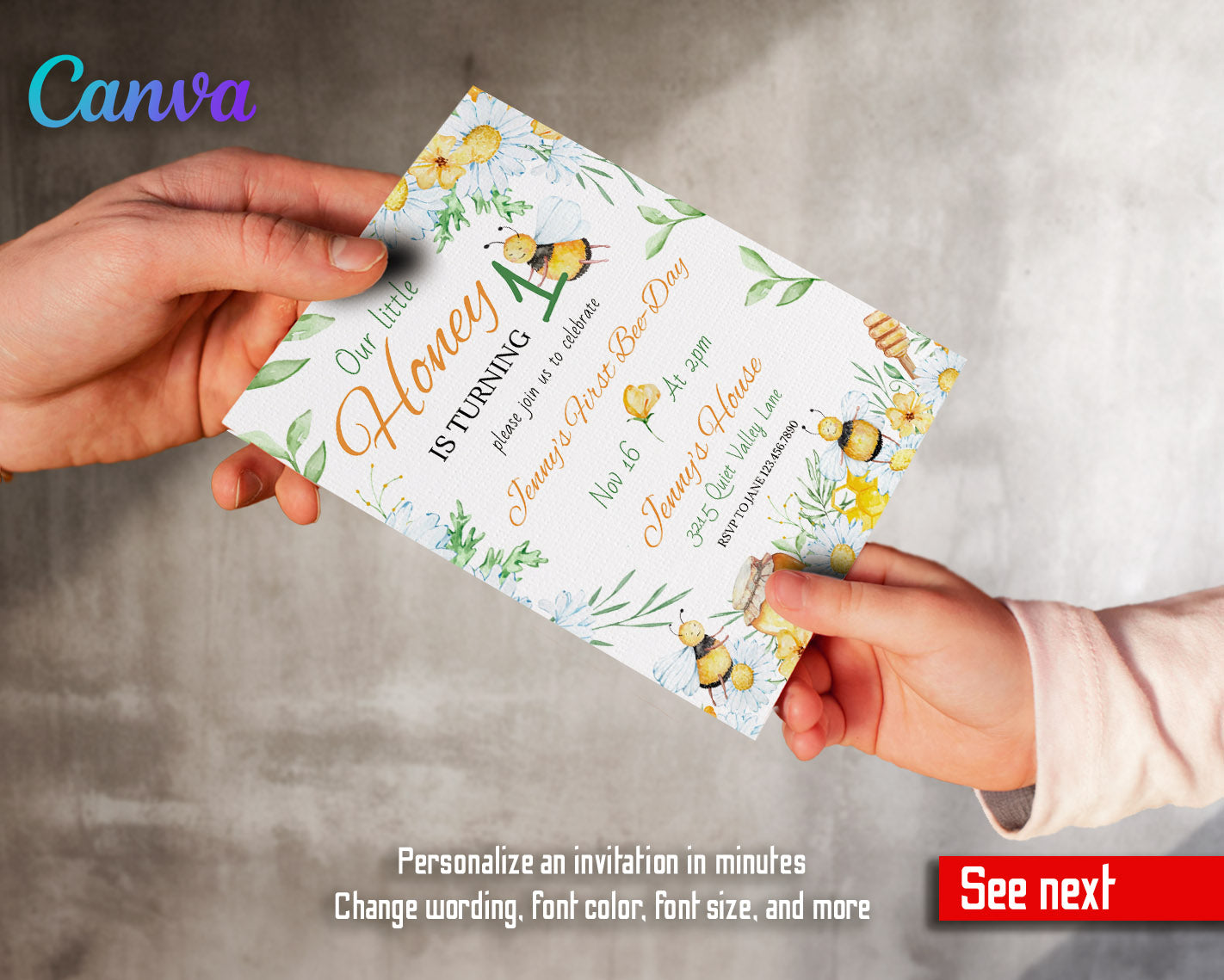 1st Bee Day Party customizable invitation template | Share or Print | | FO397