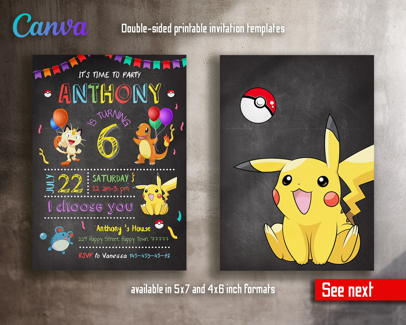 Pokemon Pikachu customizable invitation template | Share or Print | | OY023