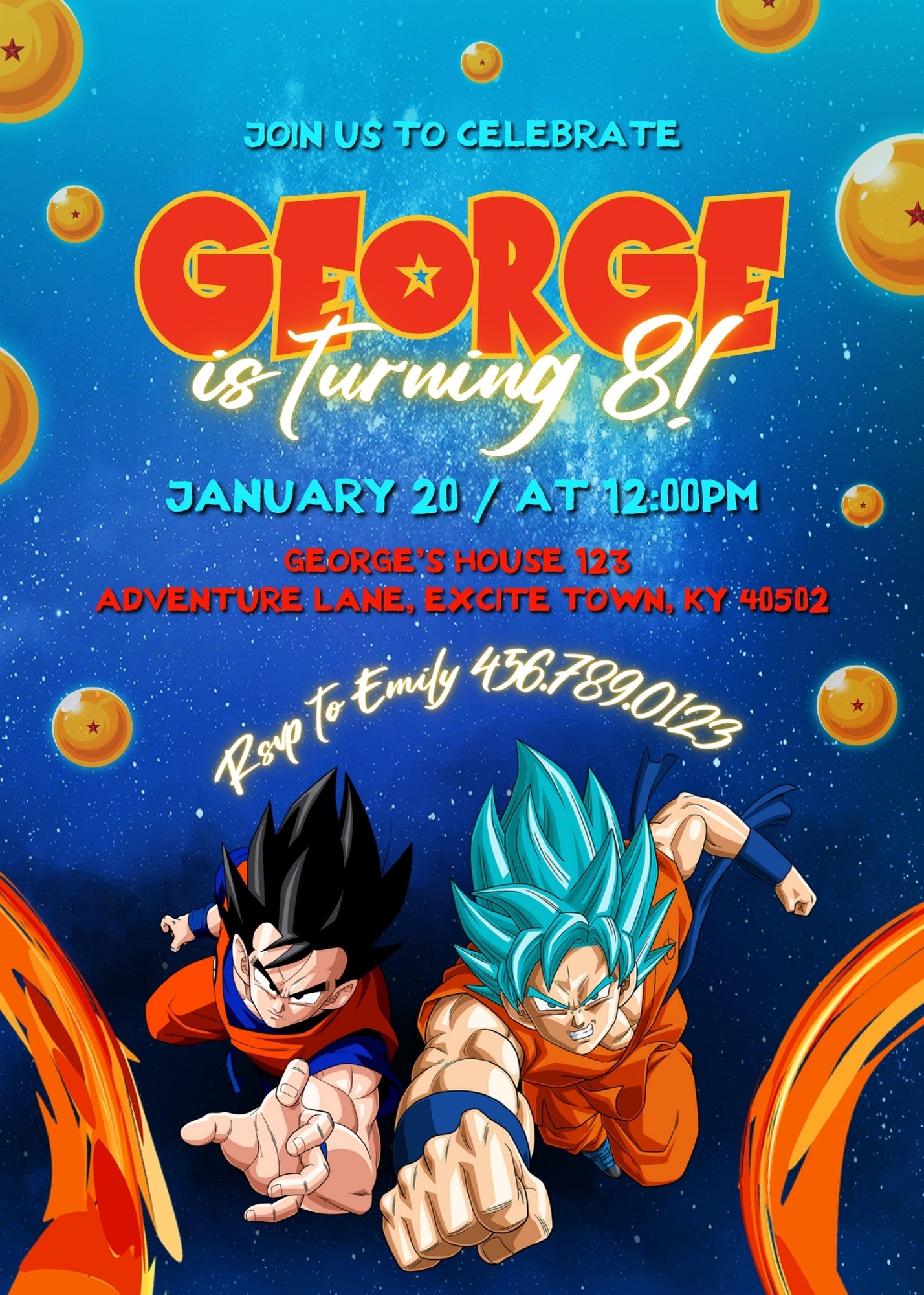 Dragon Ball Z Anime customizable invitation template | Share or Print | boy | AY271