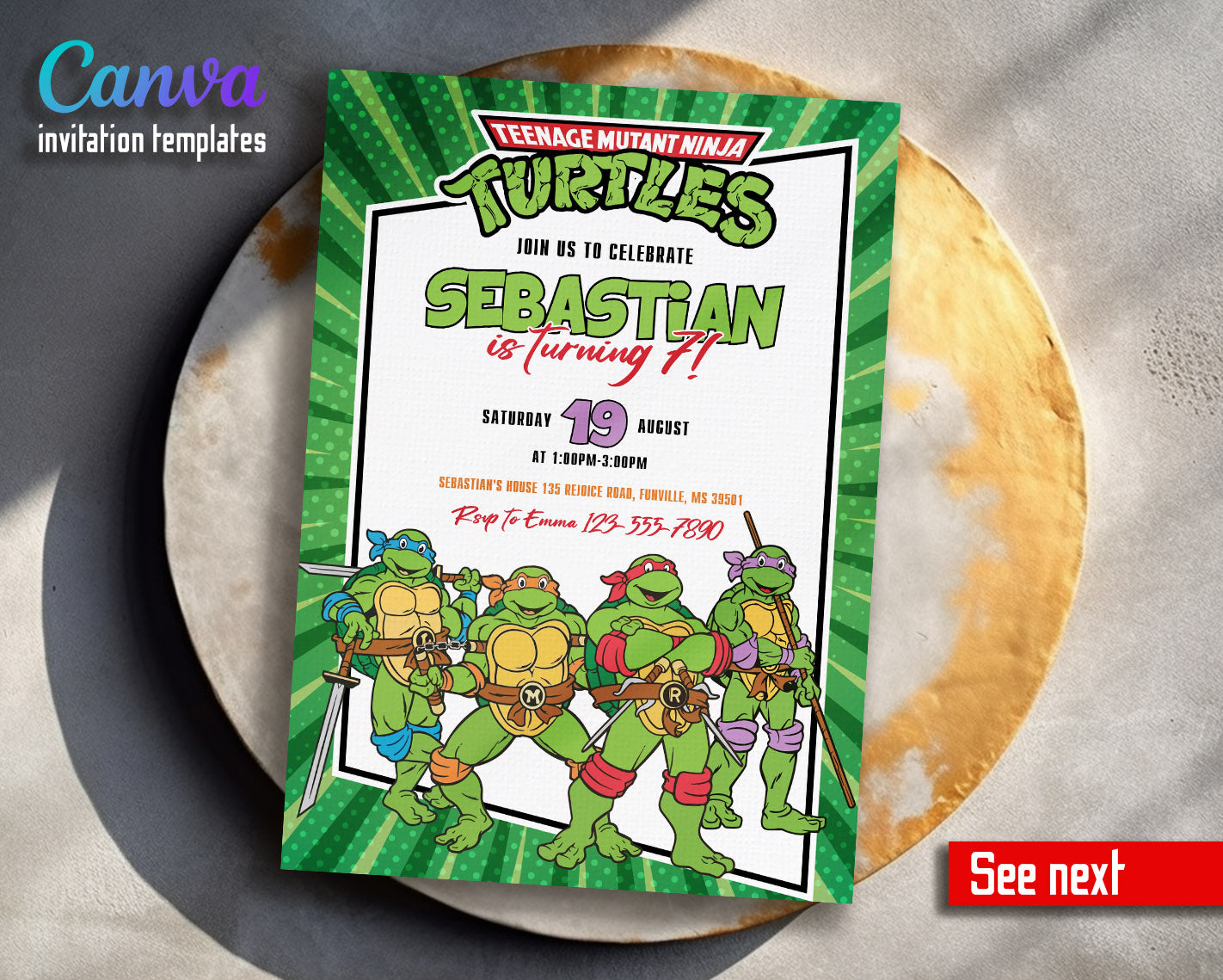 Teenage Mutant Ninja Turtles customizable invitation template | Share or Print | boy | BS988