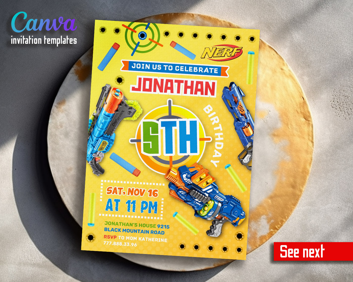 NERF Dart Wars customizable invitation template | Share or Print | boy | MQ571