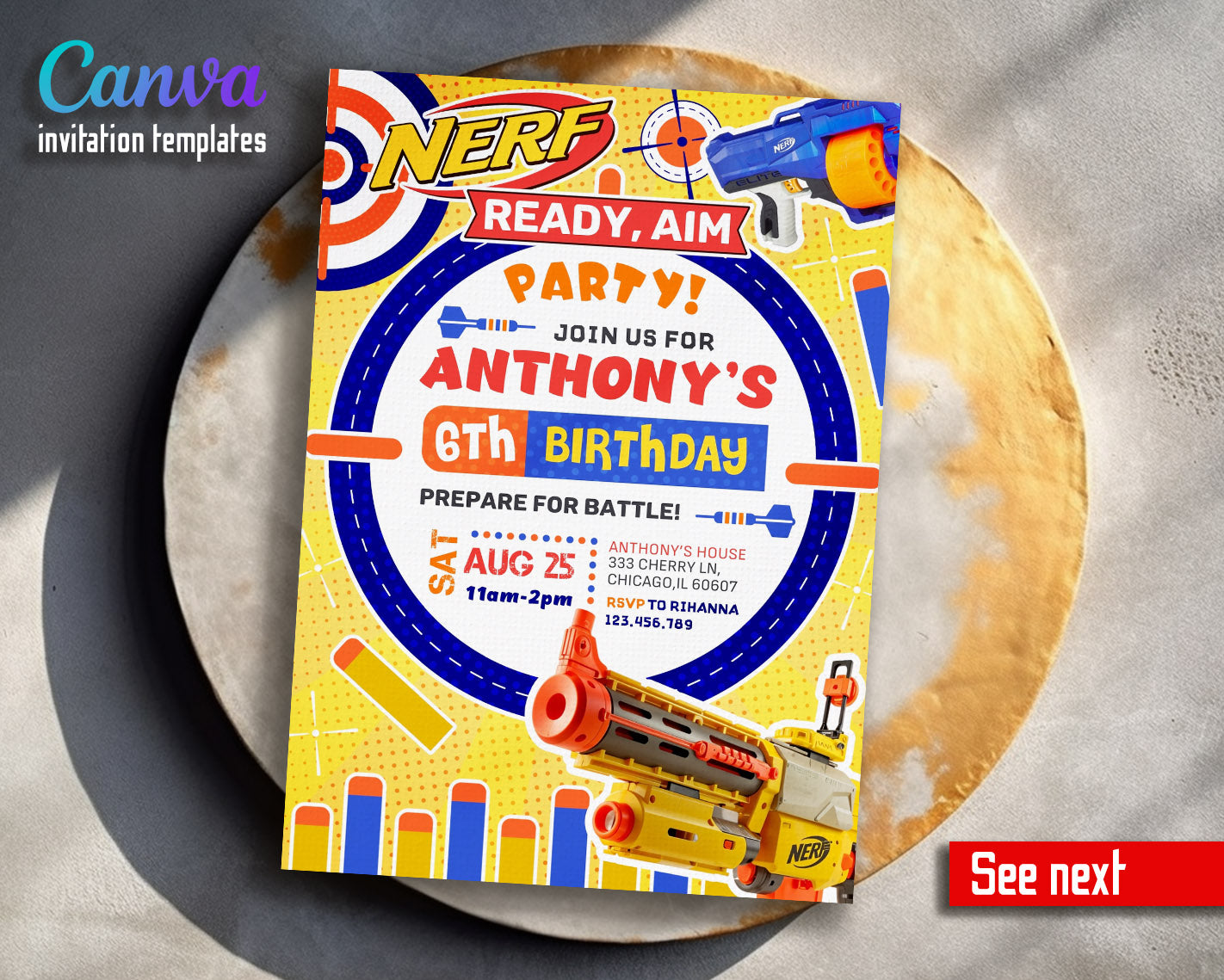 NERF Dart Wars customizable invitation template | Share or Print | boy | IH312