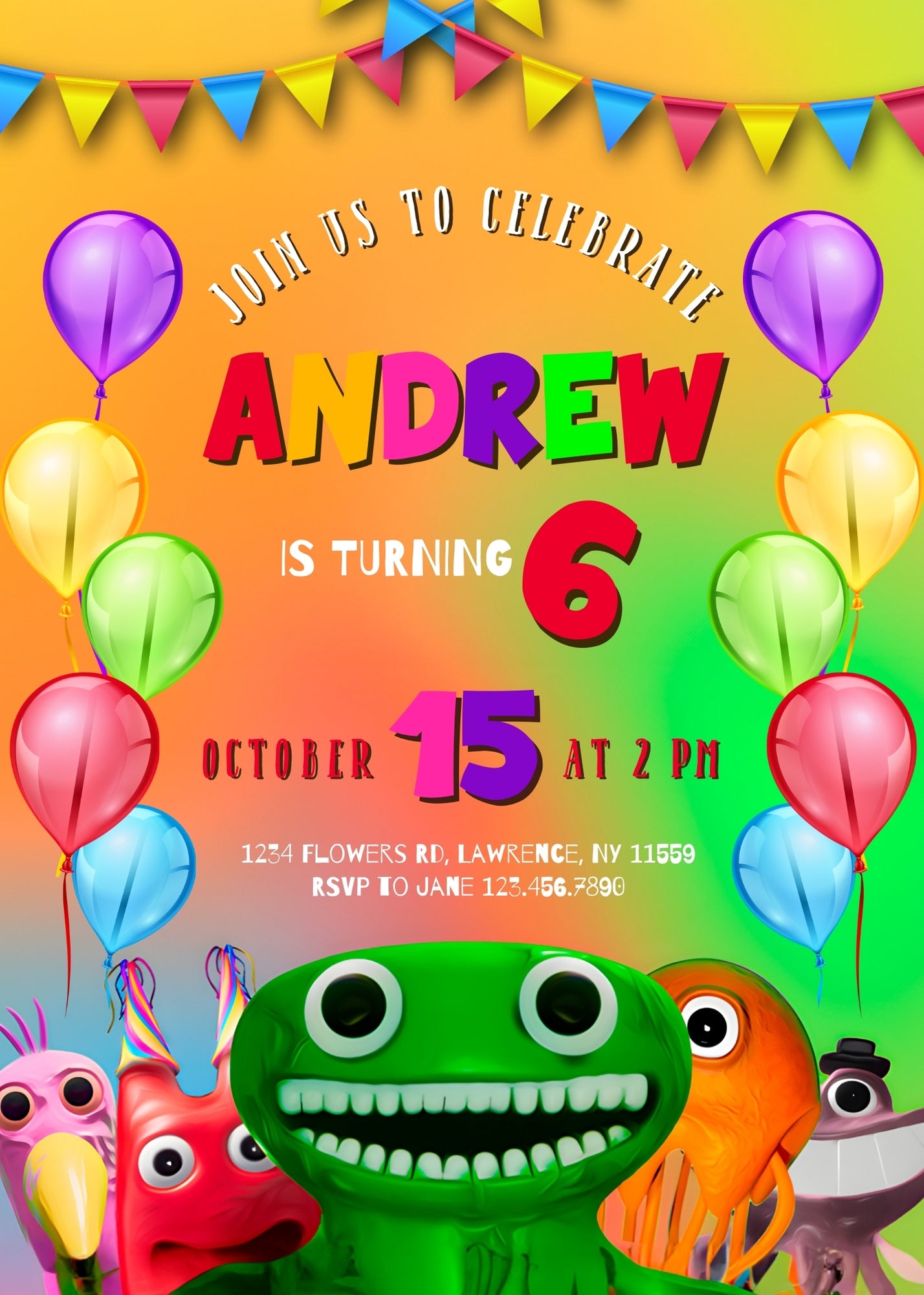 Garten of Banban Gamer customizable invitation template | Share or Print | | ZZ649